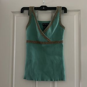 Tracy M Turquoise Sleeveless Top Seed Bead Trim Sz M